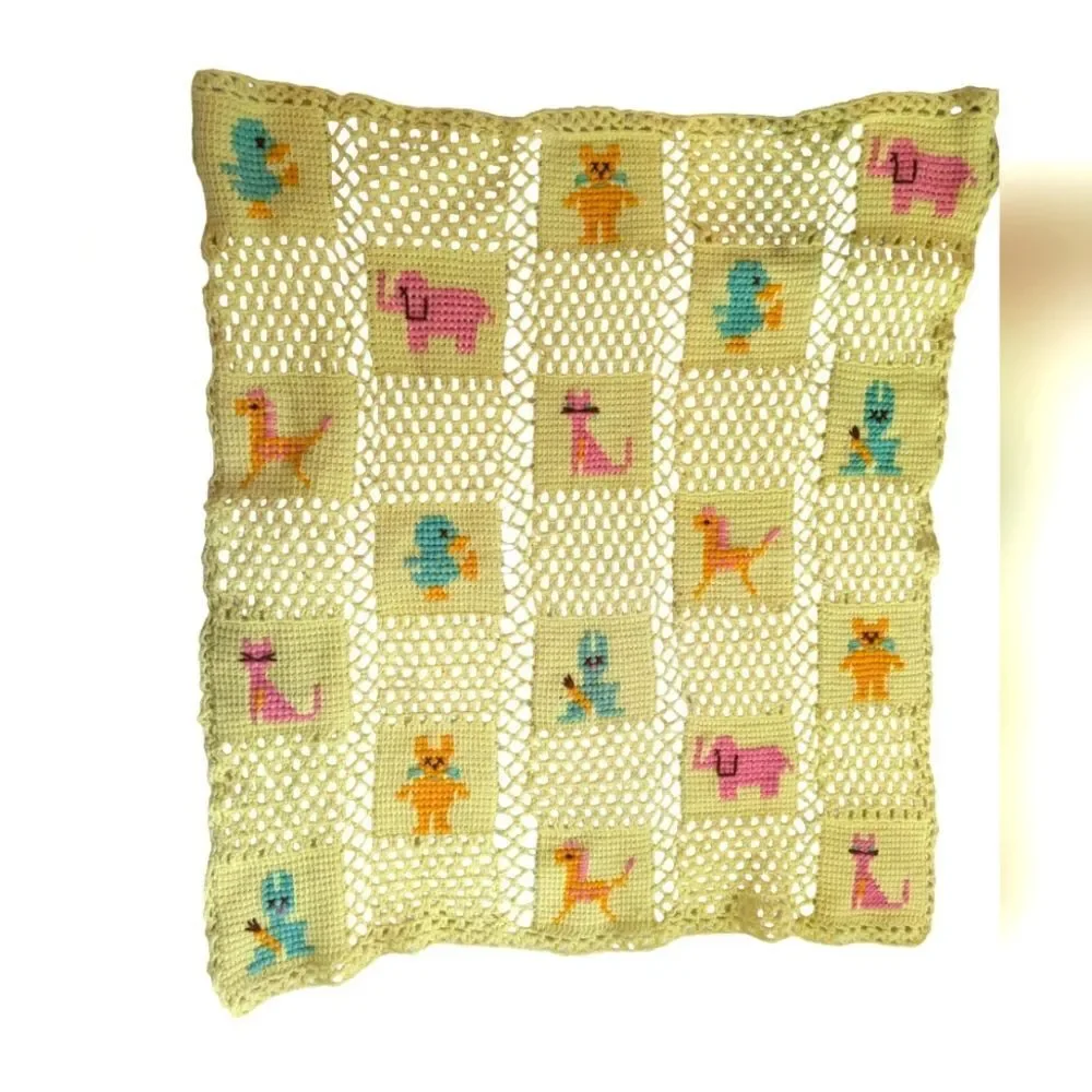 Vintage granny square‎ kids handknitted blanket